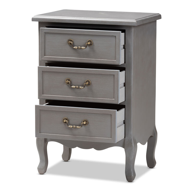 Baxton Studio Capucine Antique French Country Cottage Grey Finished Wood 3-Drawer End Table