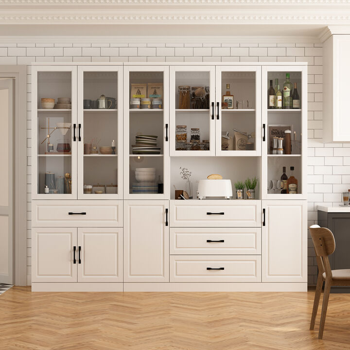 FUFU&GAGA Traditional White Display Cabinet with Glass Doors – Ample Storage & Elegant Design for Your Cherished Collection, (94.5" L x 15.7" W x 78.7" H),White