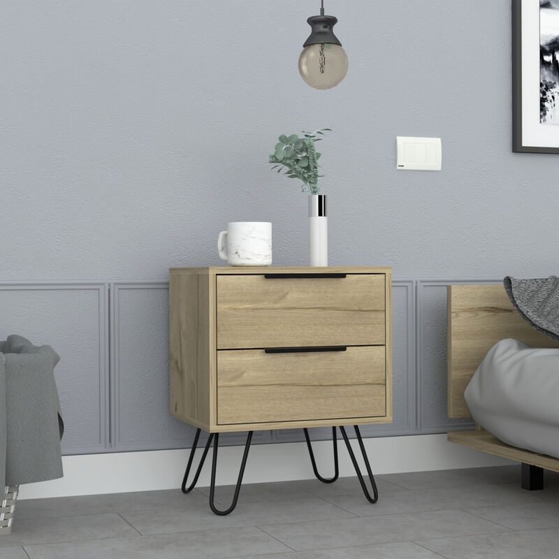 DEPOT E-SHOP Begonia 2 Nightstand, Hairpin Legs, Two Drawers, Black