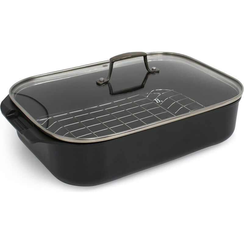 Blu. Cookware Roasting Pan with Lid and Roasting Rack, Non-Toxic, Non-Stick Ceramic, PFA/PFOA-Free, Suitable for all Cooktops, Bamboo Cleaning Brush
