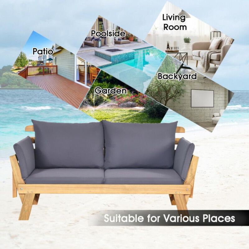 Hivvago Patio Convertible Solid Wood Sofa with Cushion