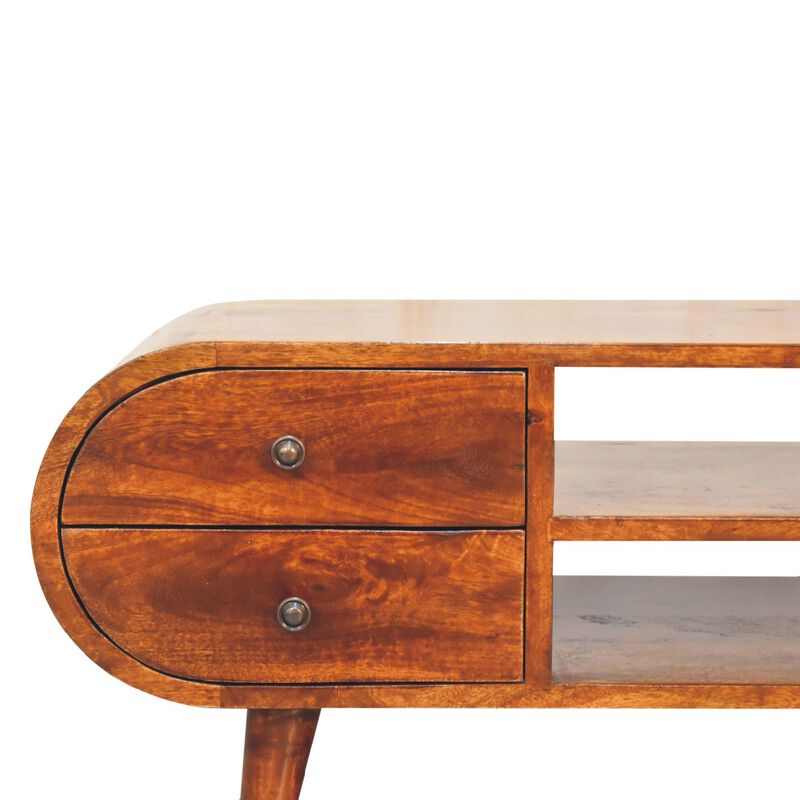 Artisan Furniture Chestnut Circular  Solid Wood Media Unit with 2 Open Slots 4 Drawer