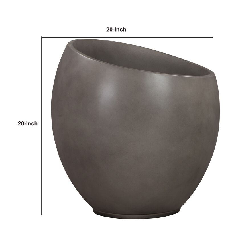 Shae 20 Inch Large Indoor Outdoor Planter, Slanted, Concrete, Modern, Gray - Benzara