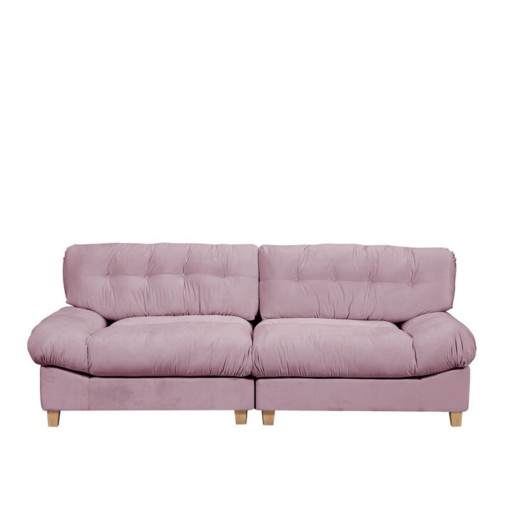 90.5 "Cloud separation sofa, Love Seat sofa , with 2 pillows, frosted velvet minimalist sofa，uitable for living room, apartment, bedroom, office, pink