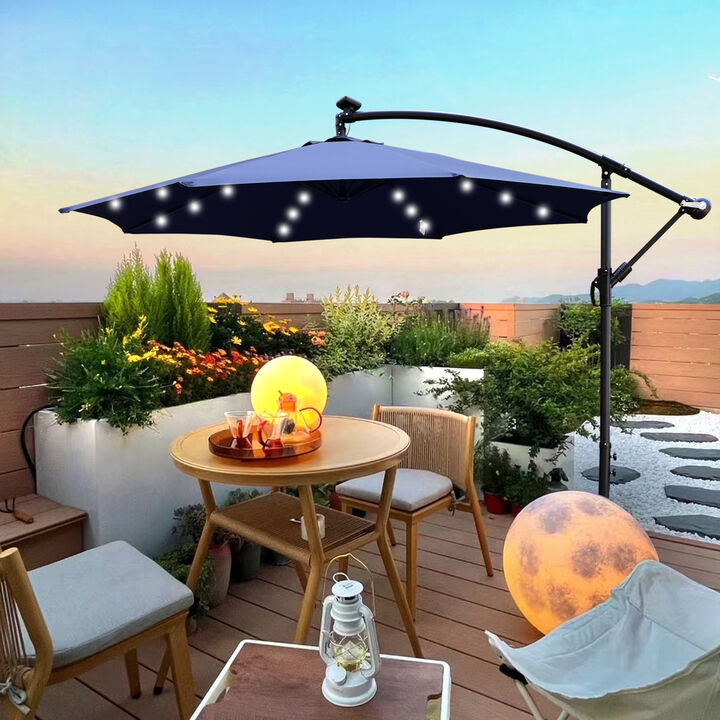 10ft LED Solar Patio Umbrella with Crank and Cross Base