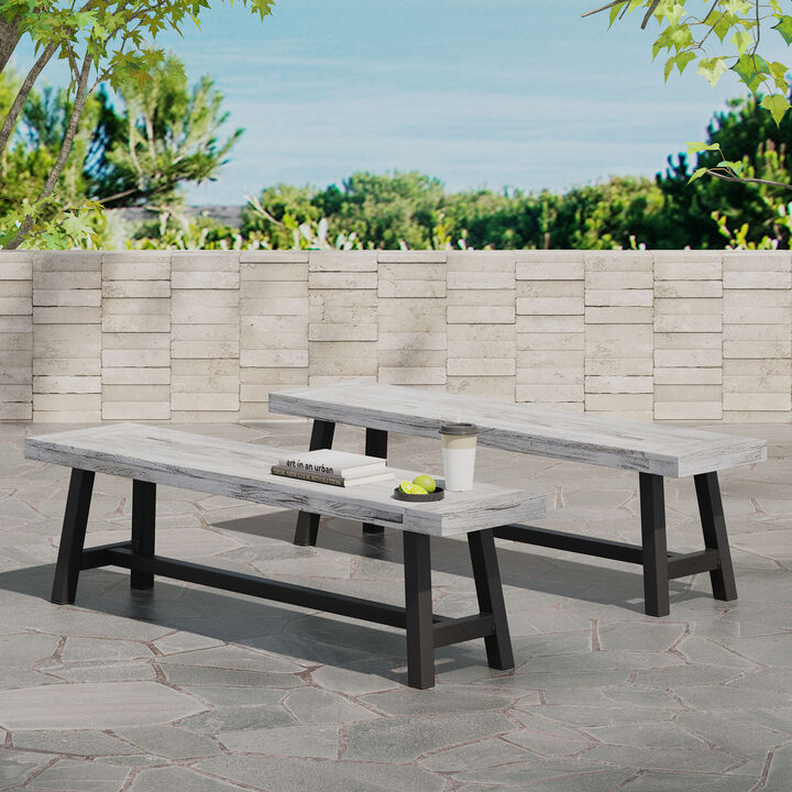 Merax Acacia Wood Rustic Outdoor Dining Benches 2PCS