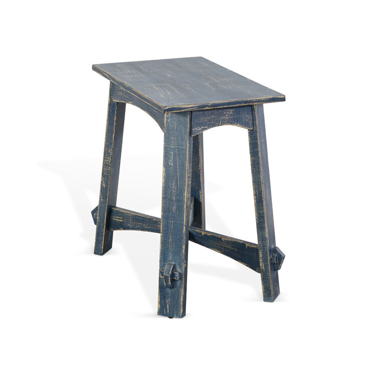 Rena Rustic Side Table, 24 Inch Rectangular Distressed Ocean Blue Wood - Benzara