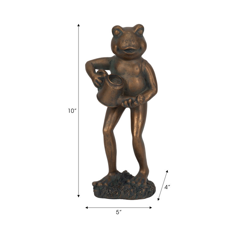 10" Frog with Watering Can Statue