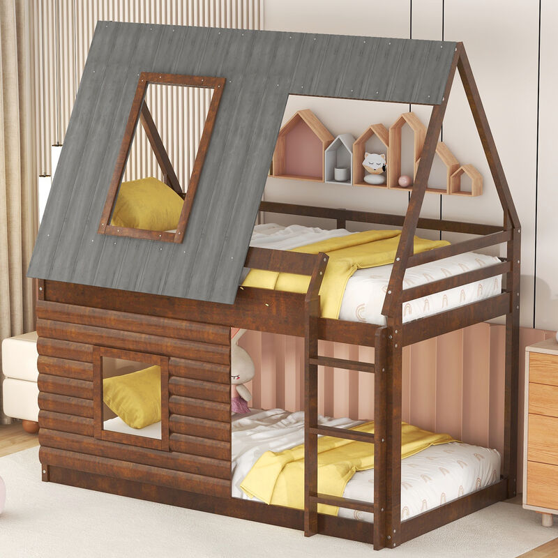 Merax House Bunk Bed with Roof and Ladder