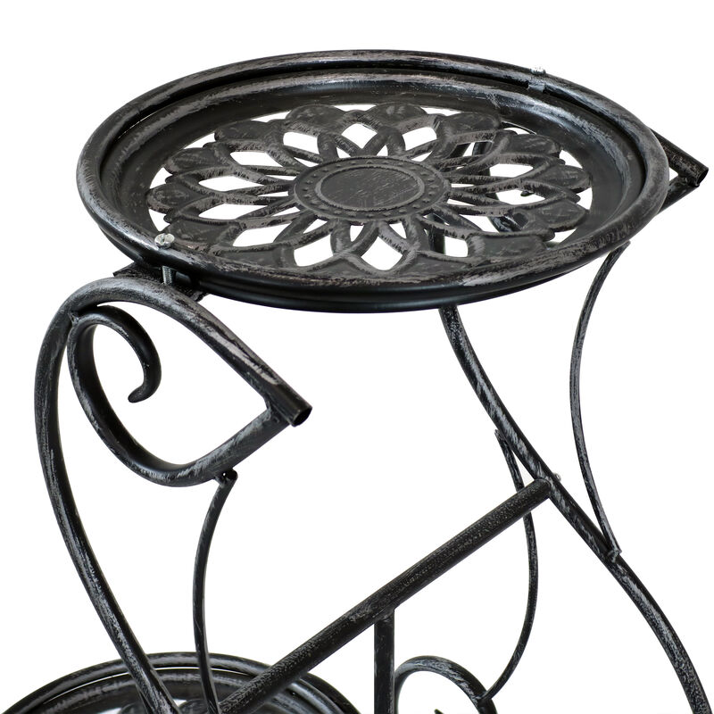 Sunnydaze Dark Gray Steel 3-Tier Victorian Staggered Plant Stand - 31.5 in