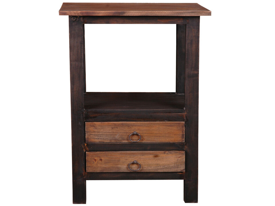 Shabby Chic Cottage 15.8 in. Blackwash and Raftwood Brown Square Solid Wood End Table with 2 Drawers