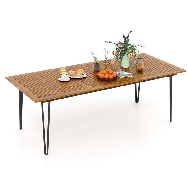 Rectangular Outdoor Dining Table for 6 People with Acacia Wood Tabletop and Umbrella Hole