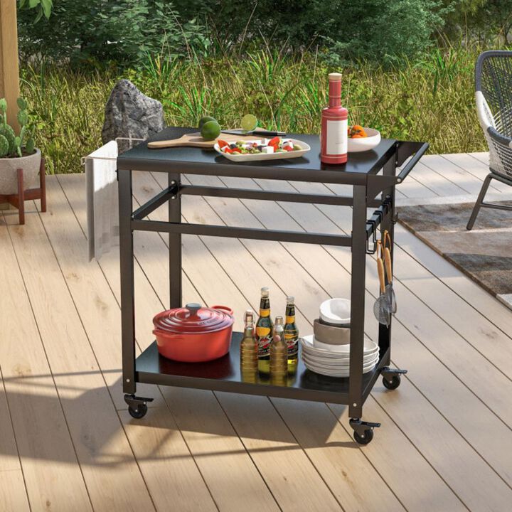 Hivvago Double-Shelf Movable BBQ Cart with 4 Lockable Wheels