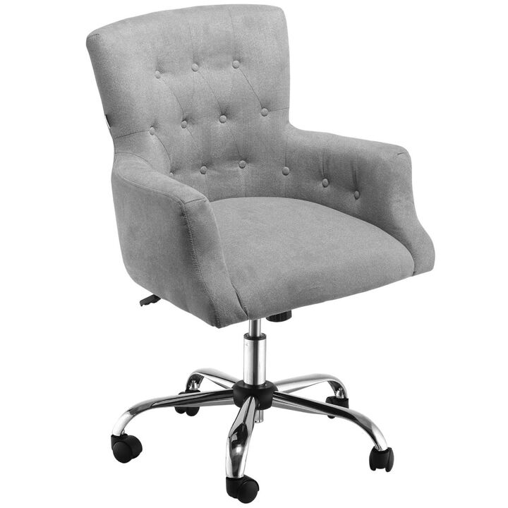 Light Grey Office Seating: Mid Back Swivel Computer Chair for Home Study