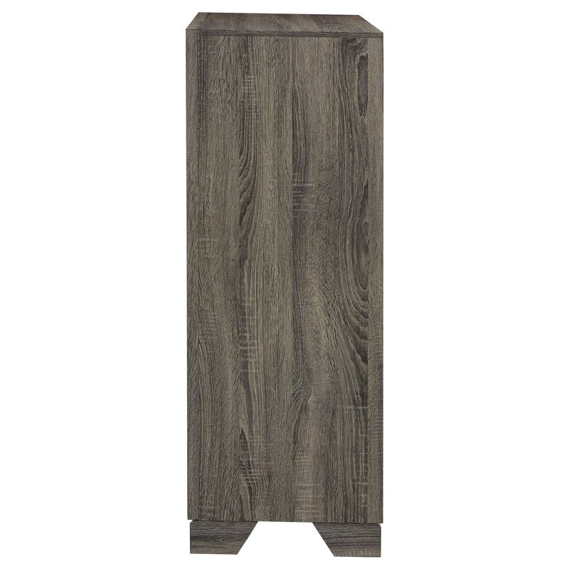 Reay Tall Dresser Chest, Brown Oak, 4 Drawers Silver Metal handles - Benzara