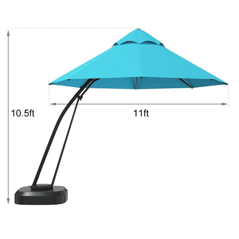11 Feet Outdoor Cantilever Hanging Umbrella with Base and Wheels