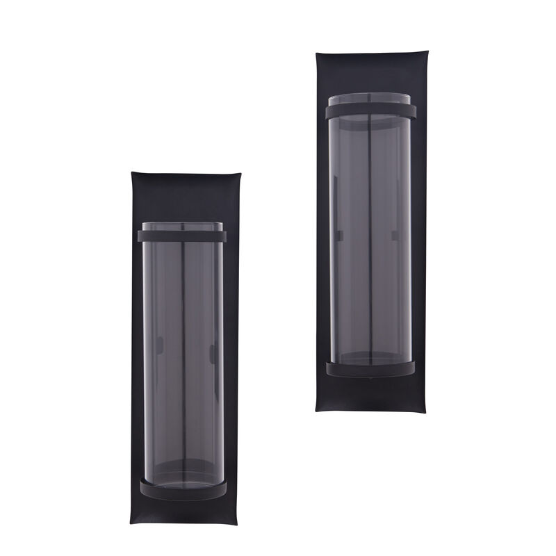 Metal Pillar Candle Sconces with Glass Inserts A Wrought Iron Rectangle Wall Accent (Set of 2)