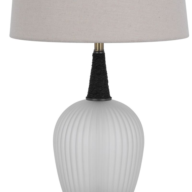 Wenu 29 Inch Table Lamp, Accent Frosted Glass Base, White Fabric Shade - Benzara