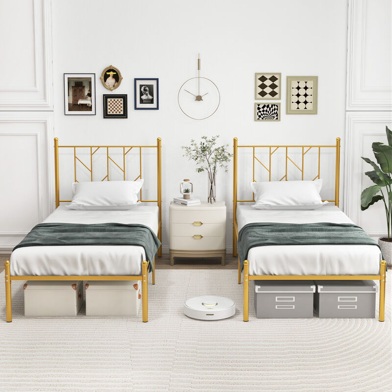 Metal Platform Bed Frame with Vintage Headboard