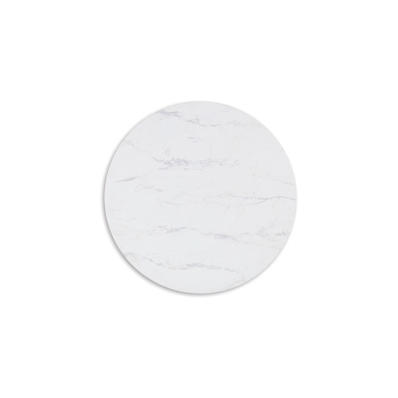 Dae 3pc Coffee and End Table Set, Round White Faux Marble, Black - Benzara
