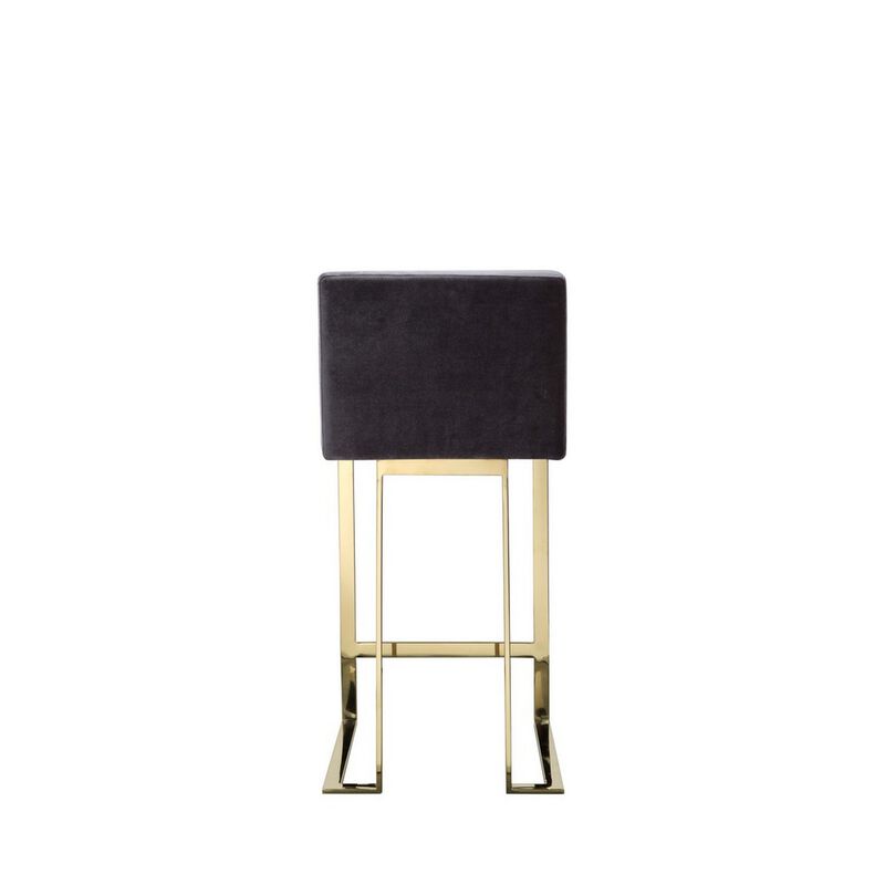Boly 26 Inch Counter Stool Chair, Cushioned Gray Velvet, Gold Cantilever - Benzara