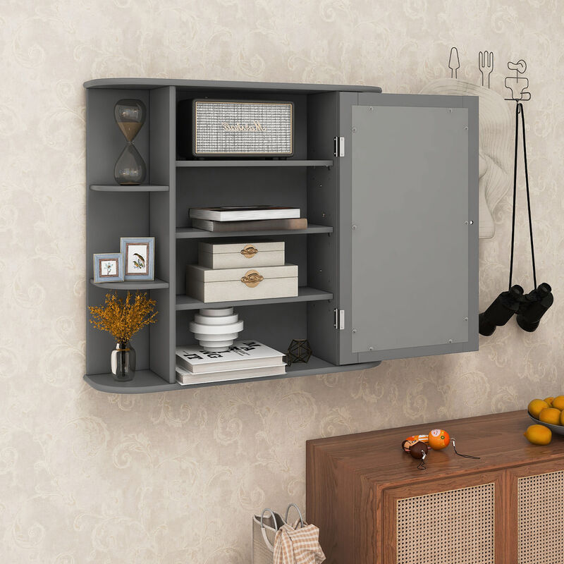 Costway Multipurpose Mount Wall Surface Bathroom Storage Cabinet Mirror White