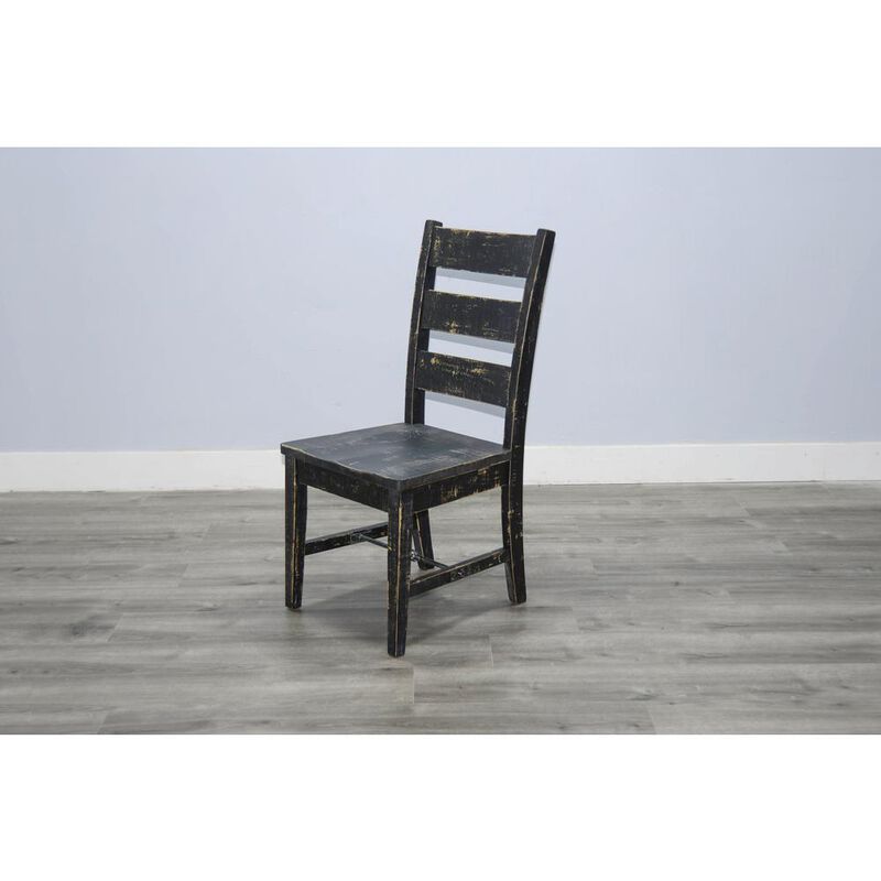 Sunny Designs Black Sand Ladderback Chair with Turnbuckle, Wood Seat