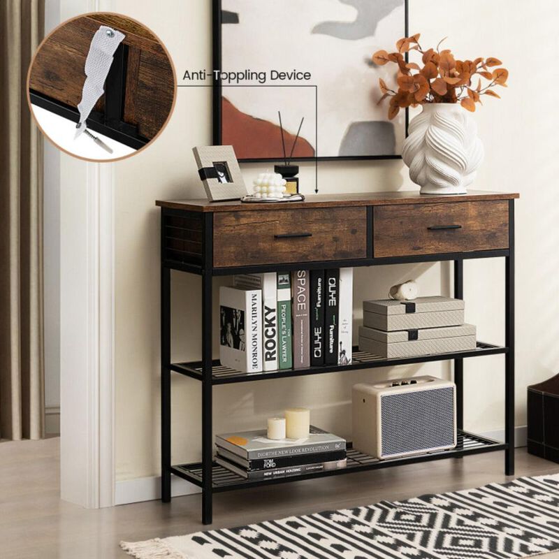 Hivvago 39.5 Inch Entryway Table with 2 Drawers and 2-Tier Shelves