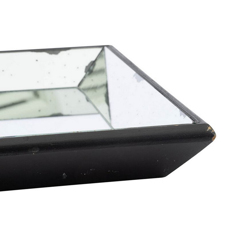 Inez 20 Inch Decorative Glass Tray, Silver Mirrored, Wall Hanger, Medium - Benzara