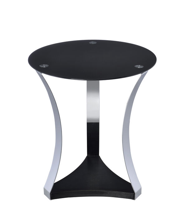 ACME Geiger End Table, Chrome & Black Glass