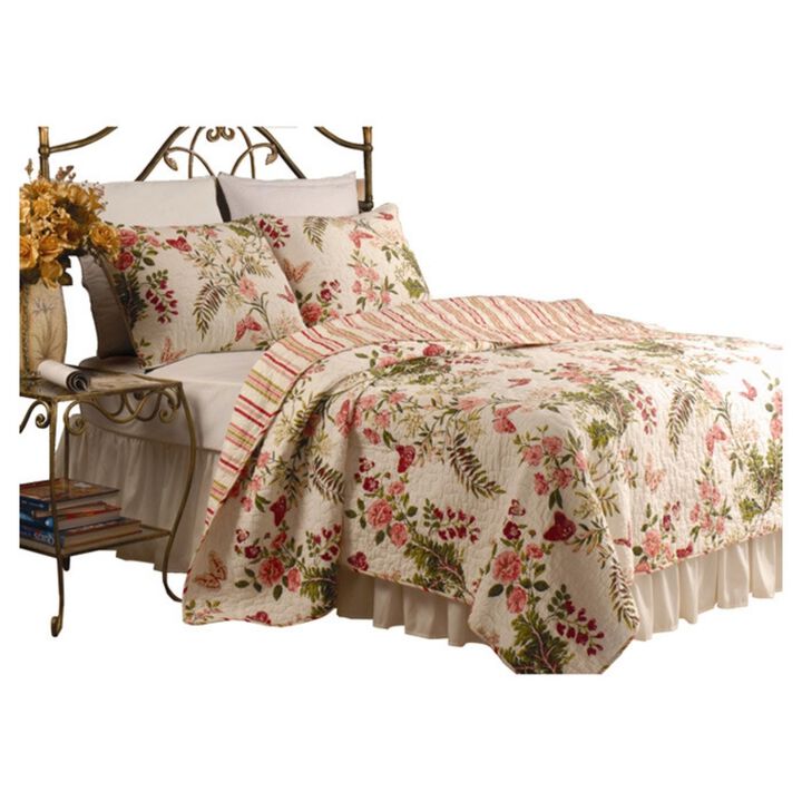 Hivvago Full / Queen size Piece 100% Cotton Quilt Set Crimson Clover Floral