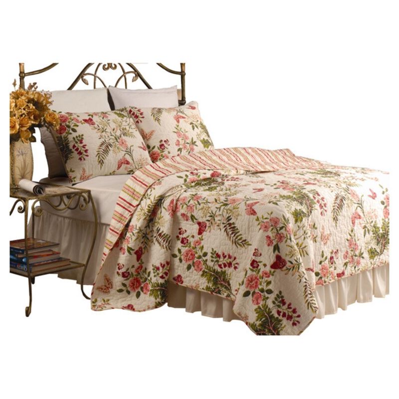 Hivvago Full / Queen size Piece 100% Cotton Quilt Set Crimson Clover Floral