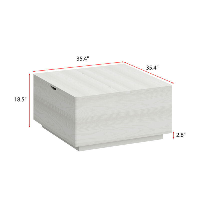 FUFU&GAGA Modern White Wood Grain Round Coffee Table with Lift-up Top and Arc-Shaped Sides (35.4" W x 35.4" D x 18.5" H), White
