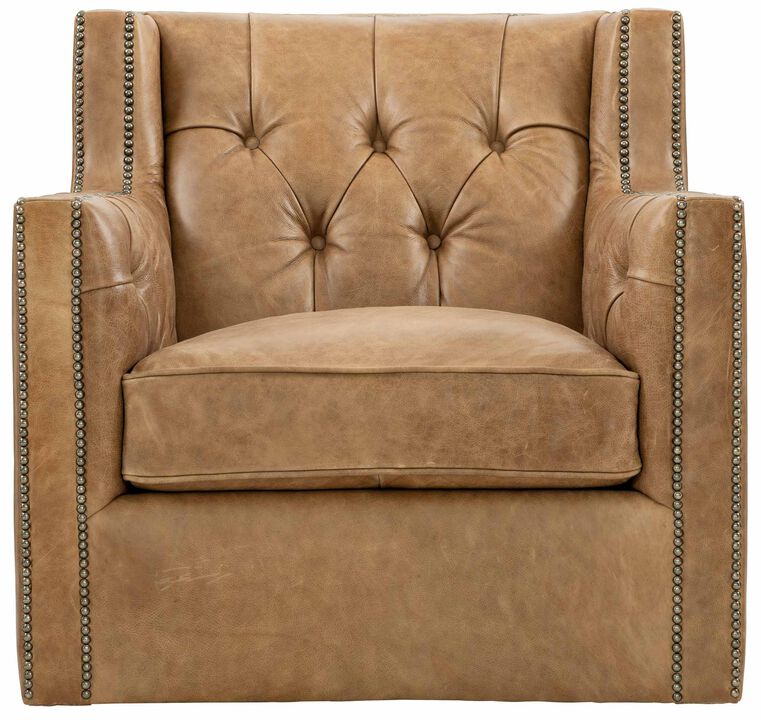 Candace Leather Swivel Chair in Brown