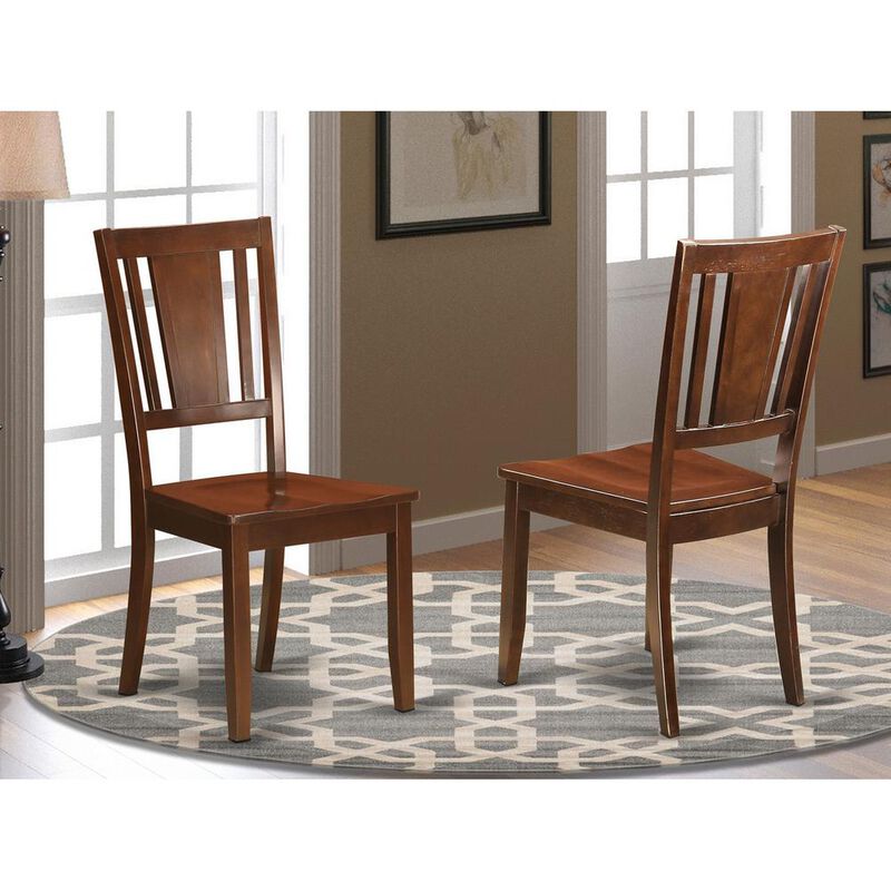 East West Furniture Dudley  Dining  Chair  with  Wood  Seat  in  Mahogany  Finish,  Set  of  2