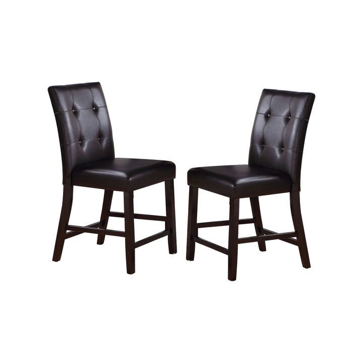 Leroux Upholstered Counter Height Chairs In Espresso Finish, Set Of 2