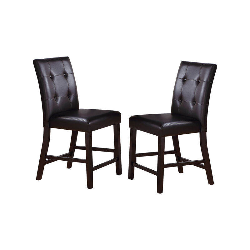 Leroux Upholstered Counter Height Chairs In Espresso Finish, Set Of 2