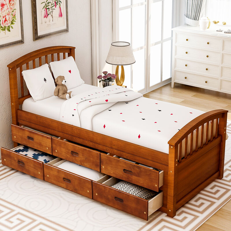 Merax Solid Wood Platform Storage Bed with 6 Drawers