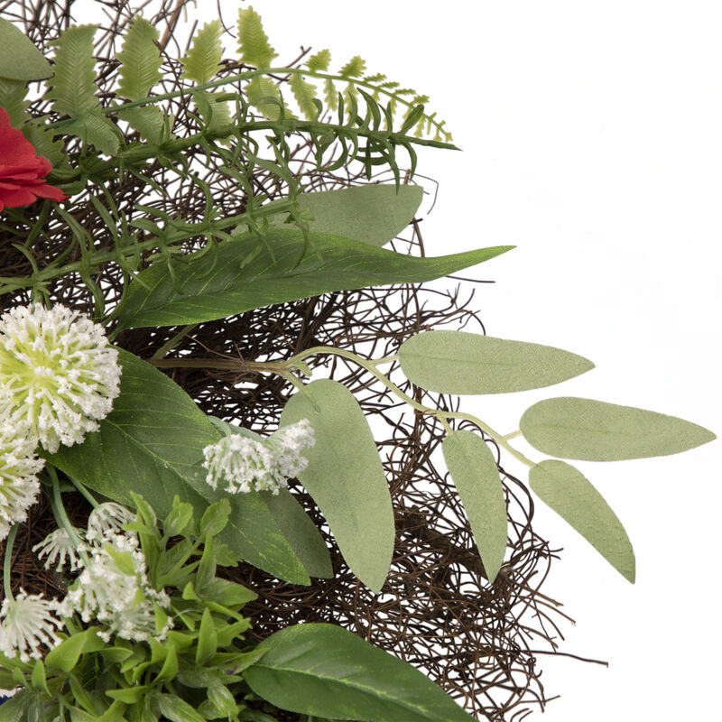 Americana Mixed Floral Patriotic Wreath  24-Inch  Unlit