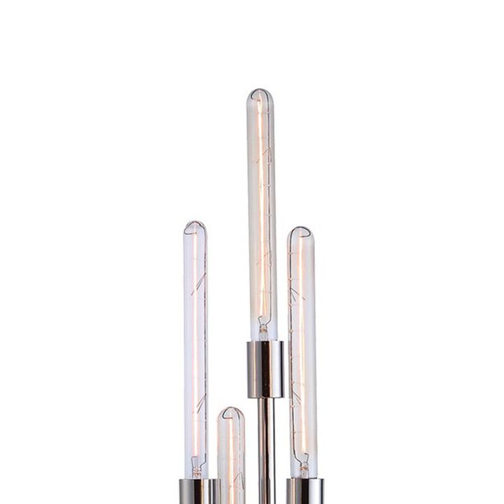 59 Inch Floor Lamp, 4 LED Lights, Metal Round Base, Glossy Nickel Finish-Benzara