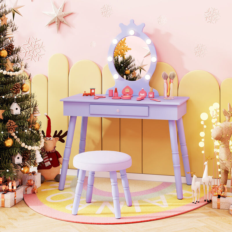 Kids Vanity Set with Lighted Mirror with Adjustable Brightness and Large Drawer
