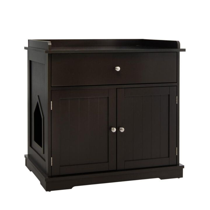 Hivvago Wooden Cat Litter Box Enclosure with Drawer Side Table Furniture