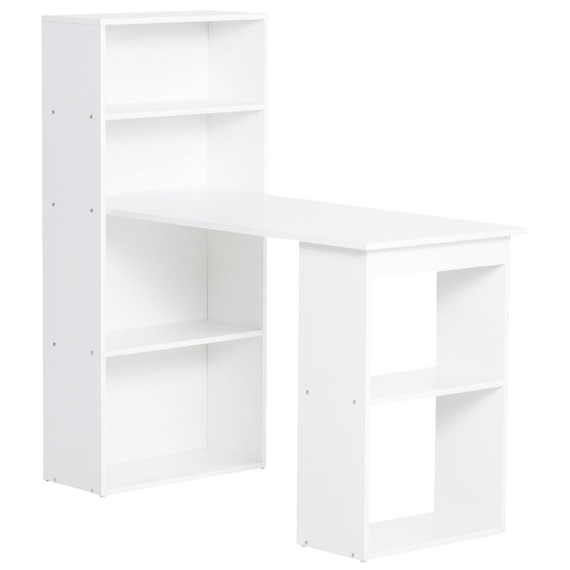 White Multitasking Desk: Modern Computer Workstation with 6-Tier Shelves