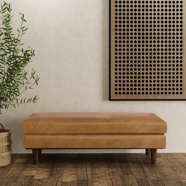 Simpli Home Morrison Large Rectangular Ottoman In Genuine Leather