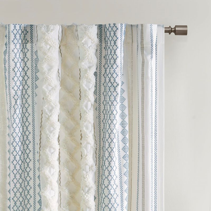 Gracie Mills Modesto Textured Chenille Stripe Cotton Curtain Panel with Lining - 50x84"