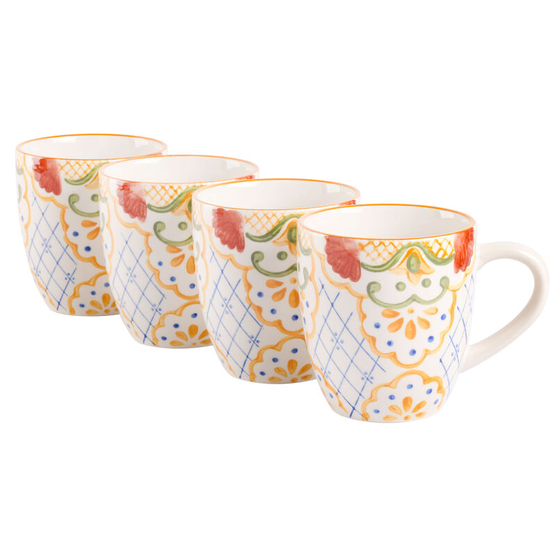 Laurie Gates Tierra Mosaic 4 Piece 17.4 Ounce Hand Painted Stoneware Mug Set