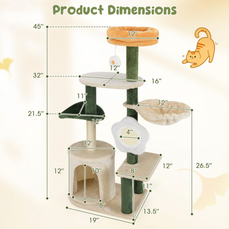 Cute Flower Cat Tree Modern Kitty Tower with Plush Top Perch