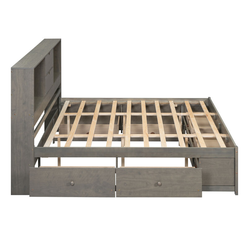 Merax Platform Bed with Storage Headboard and 8 Drawers