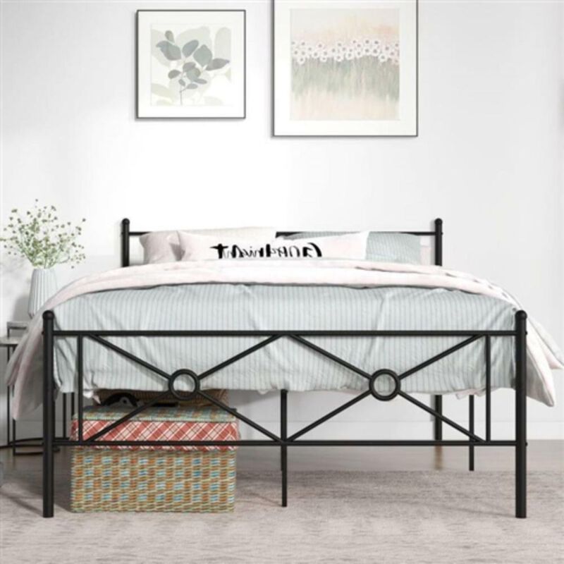 Hivvago Full Size Modern Black Metal Platform Bed Frame with Headboard and Footboard