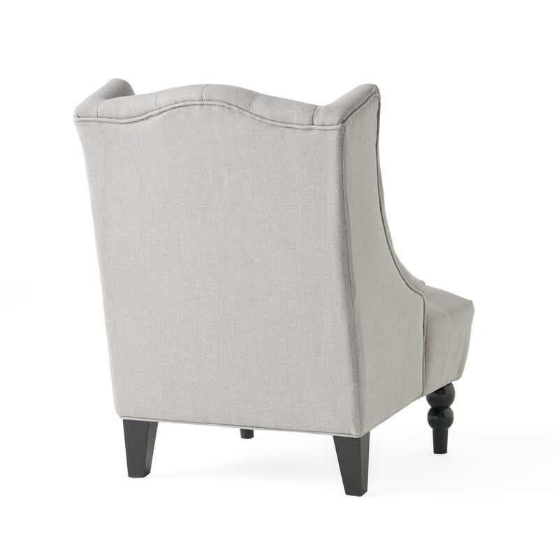 Todd Accent Chair, Silver Gray Button Tufted Linen, Classic Wingback Design - Benzara